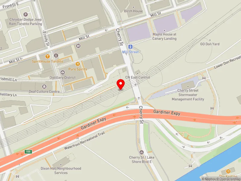 RentSafeTO apartment evaluation map view of 100 MILL ST in Toronto Centre, Toronto