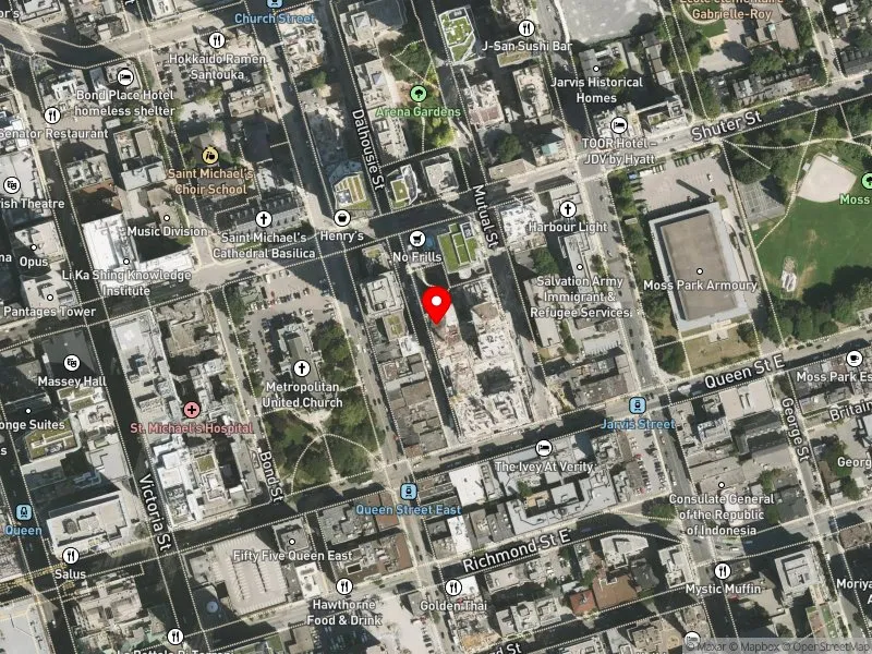 RentSafeTO apartment evaluation satellite view of 25 DALHOUSIE ST in Toronto Centre, Toronto