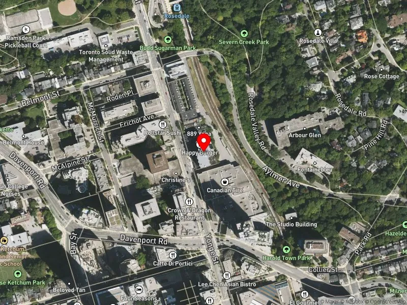 RentSafeTO apartment evaluation satellite view of 877 YONGE ST in University-Rosedale, Toronto